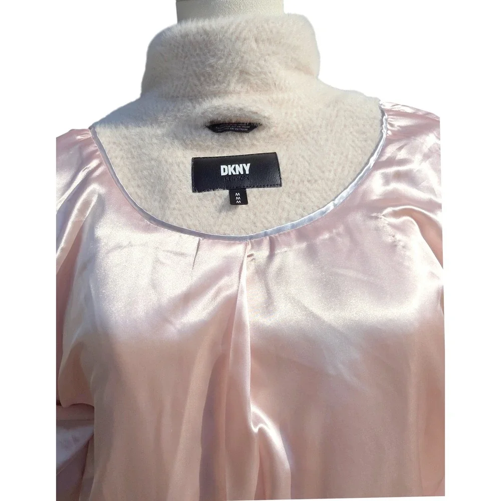 DKNY Overcoat Womens Medium Pink Chevron Notched Lapel Coat